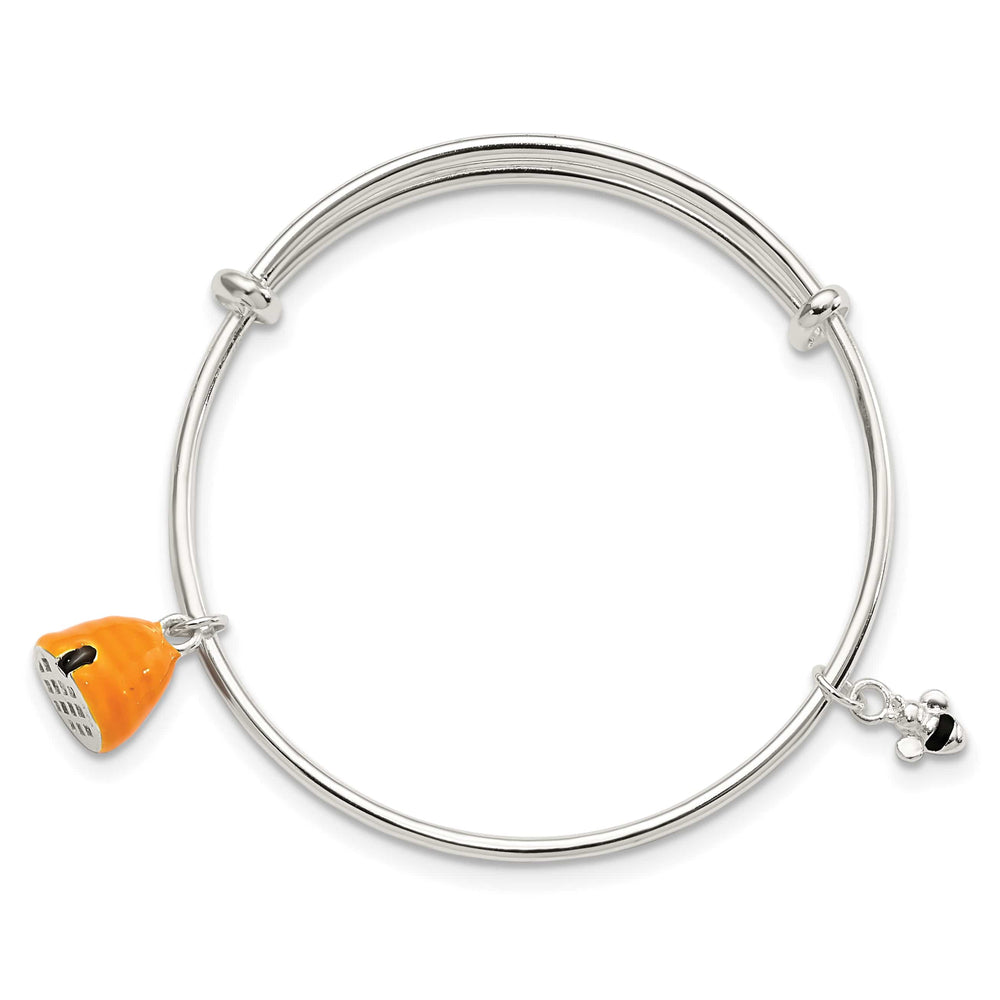 Sterling Silver Enameled Bee and Beehive Expandable Bangle