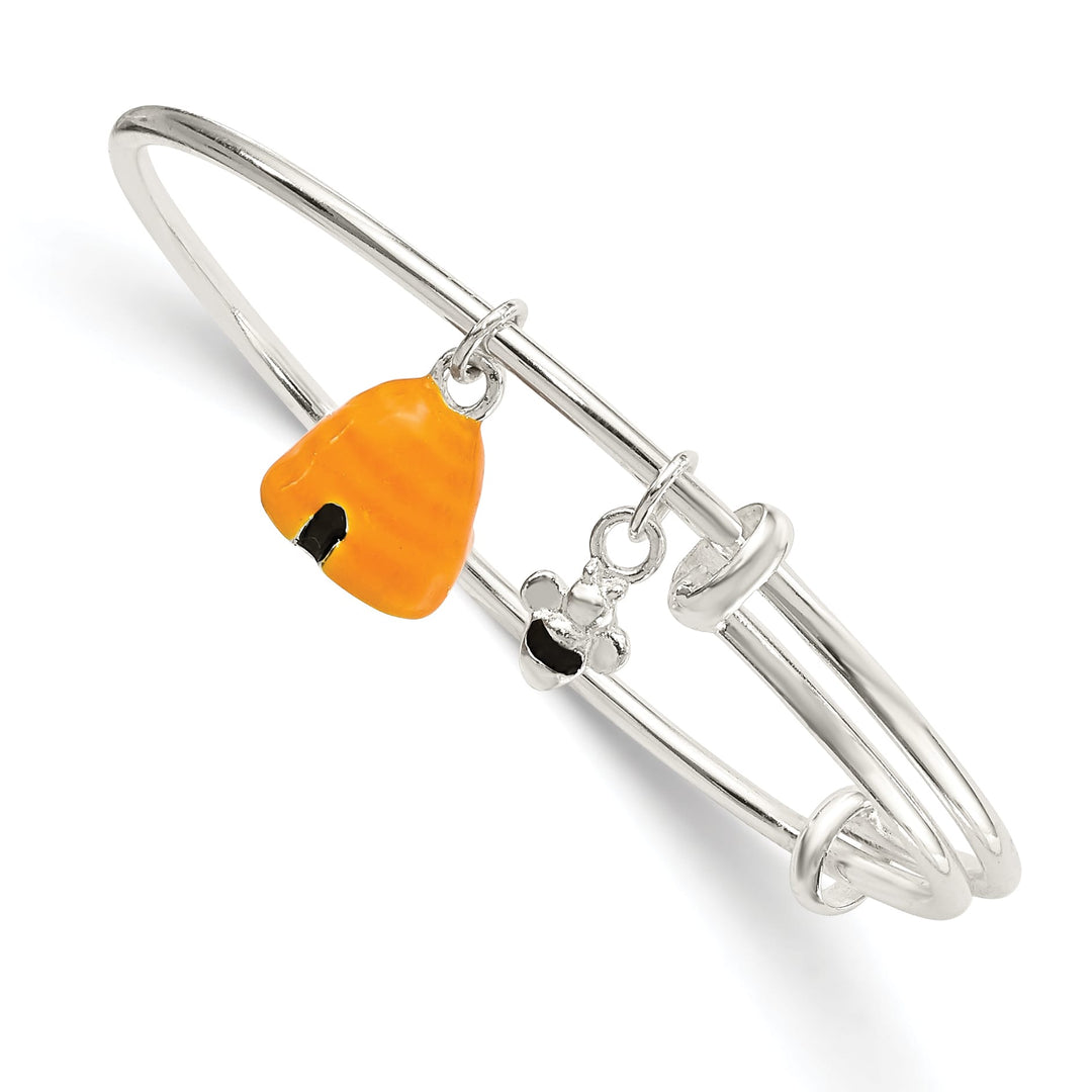 Sterling Silver Enameled Bee and Beehive Expandable Bangle