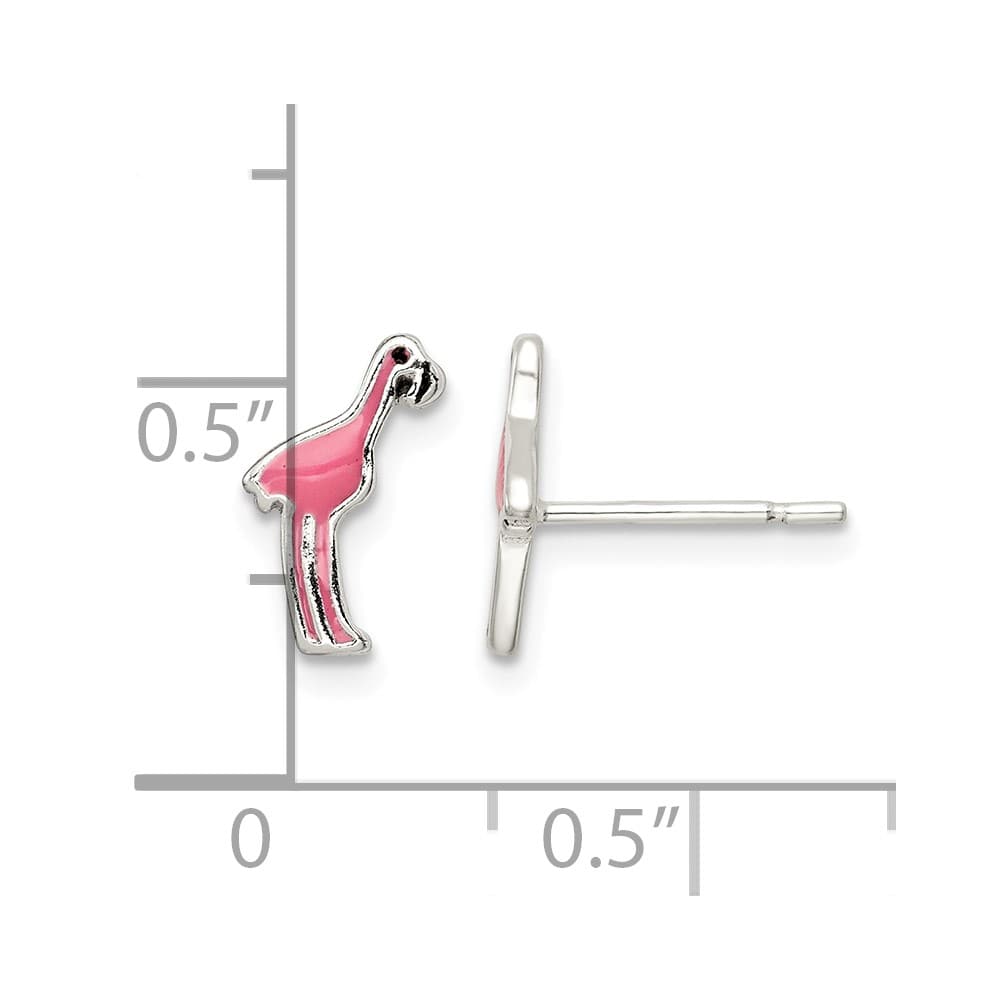 Sterling Silver Enameled Black and Pink Flamingo Post Earrings