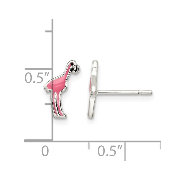Sterling Silver Enameled Black and Pink Flamingo Post Earrings