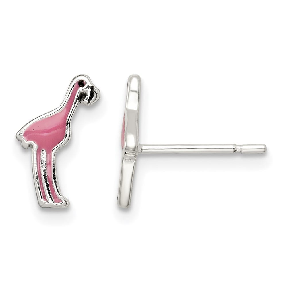 Sterling Silver Enameled Black and Pink Flamingo Post Earrings