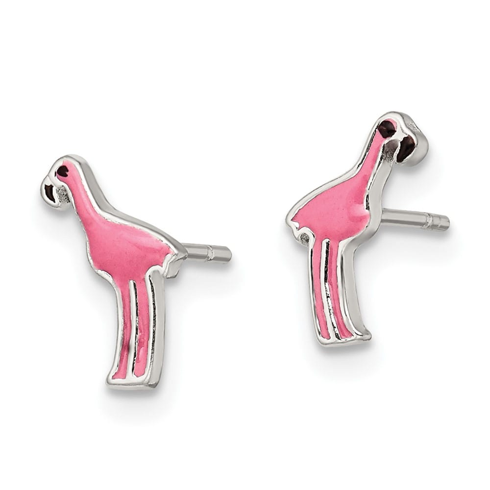 Sterling Silver Enameled Black and Pink Flamingo Post Earrings