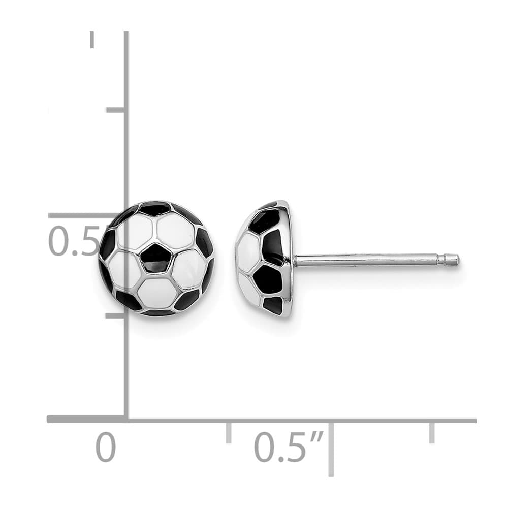 Sterling Silver Enameled Black and White Soccer Ball Post Earrings