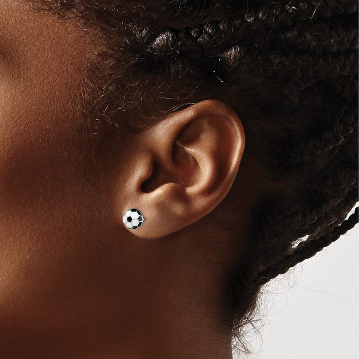 Sterling Silver Enameled Black and White Soccer Ball Post Earrings