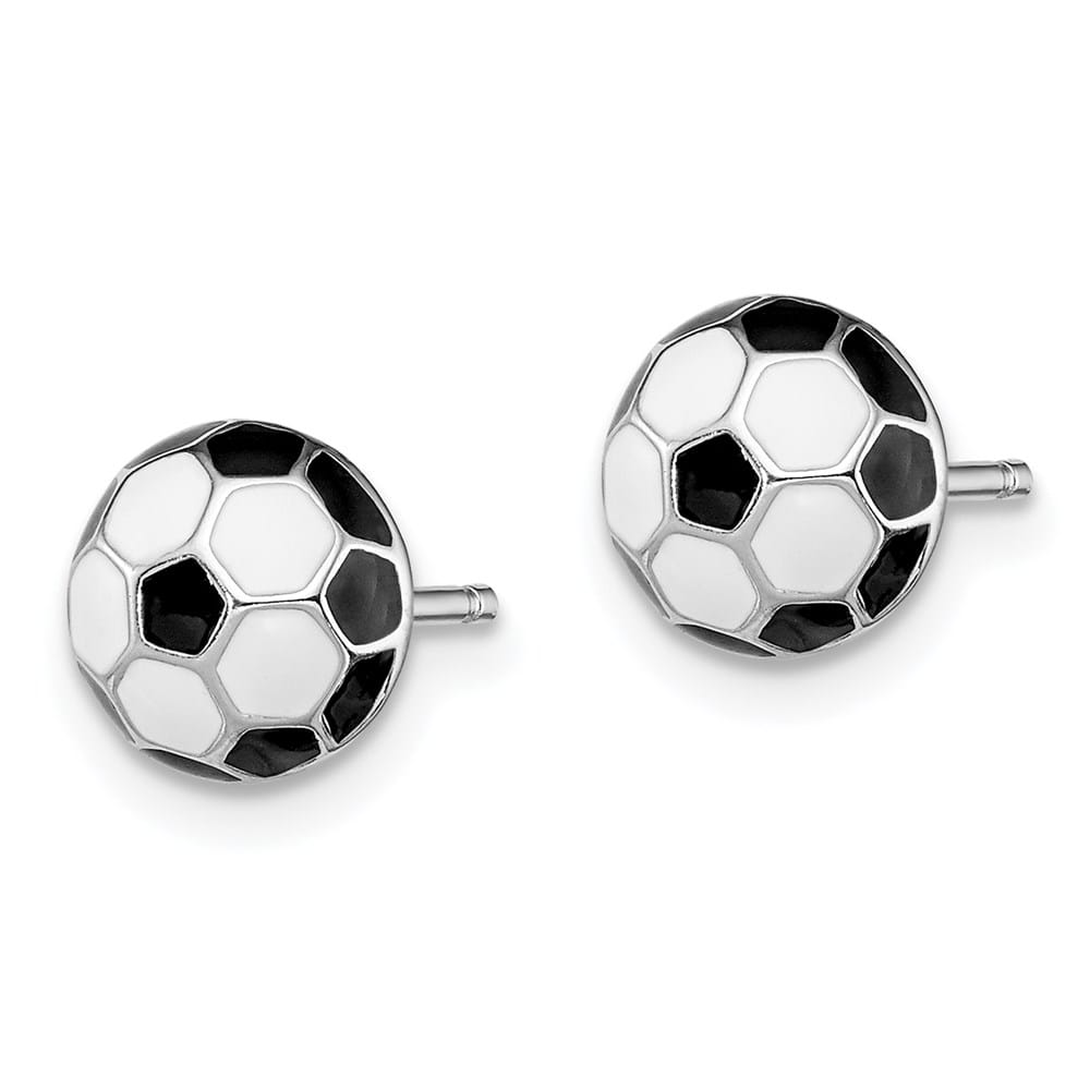 Sterling Silver Enameled Black and White Soccer Ball Post Earrings