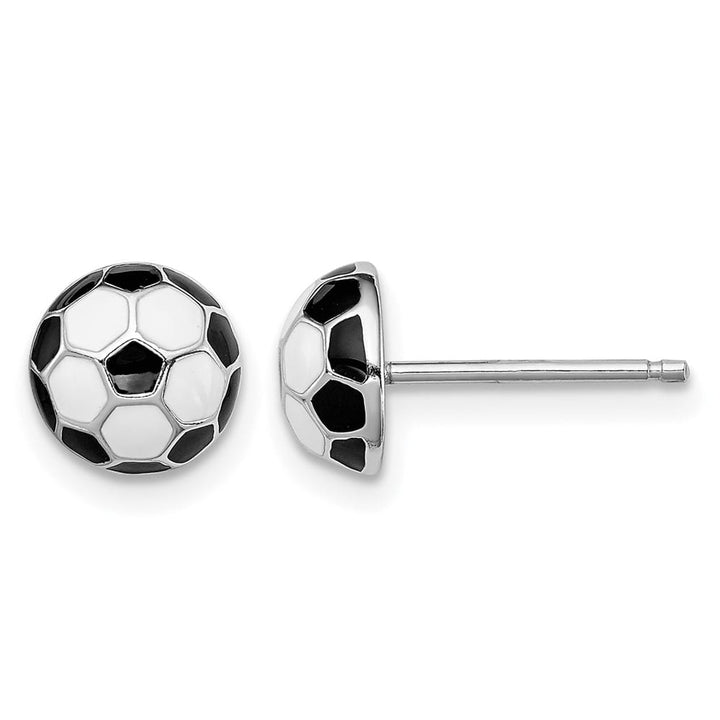 Sterling Silver Enameled Black and White Soccer Ball Post Earrings