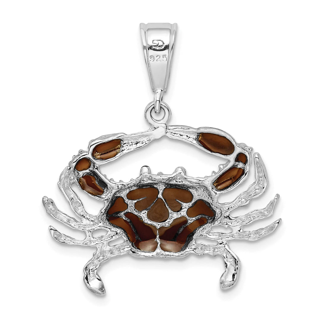 Sterling Silver Enameled Brown Crab Pendant
