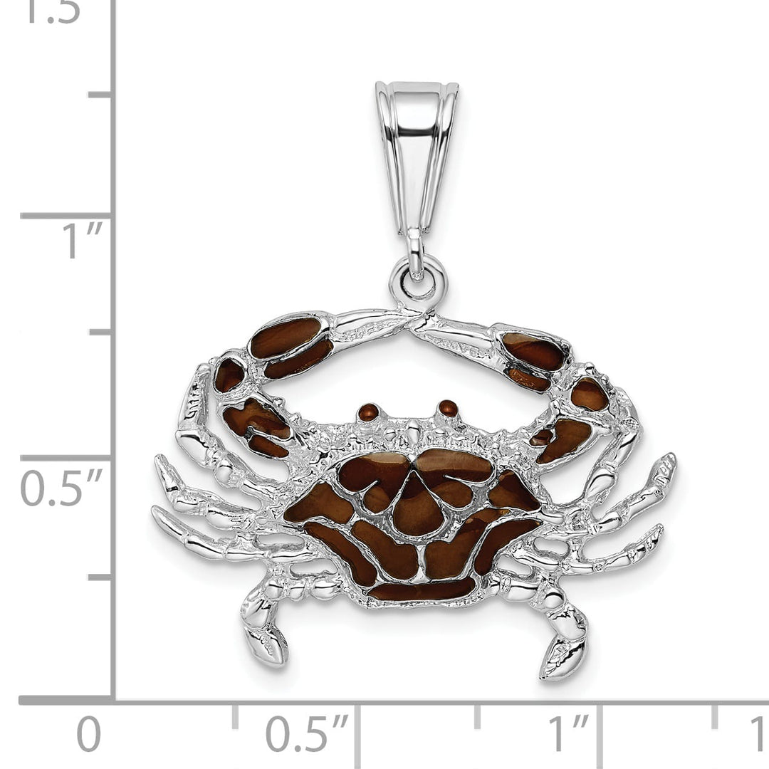 Sterling Silver Enameled Brown Crab Pendant