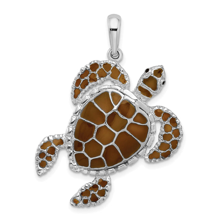 Sterling Silver Enameled Brown Sea Turtle Pendant