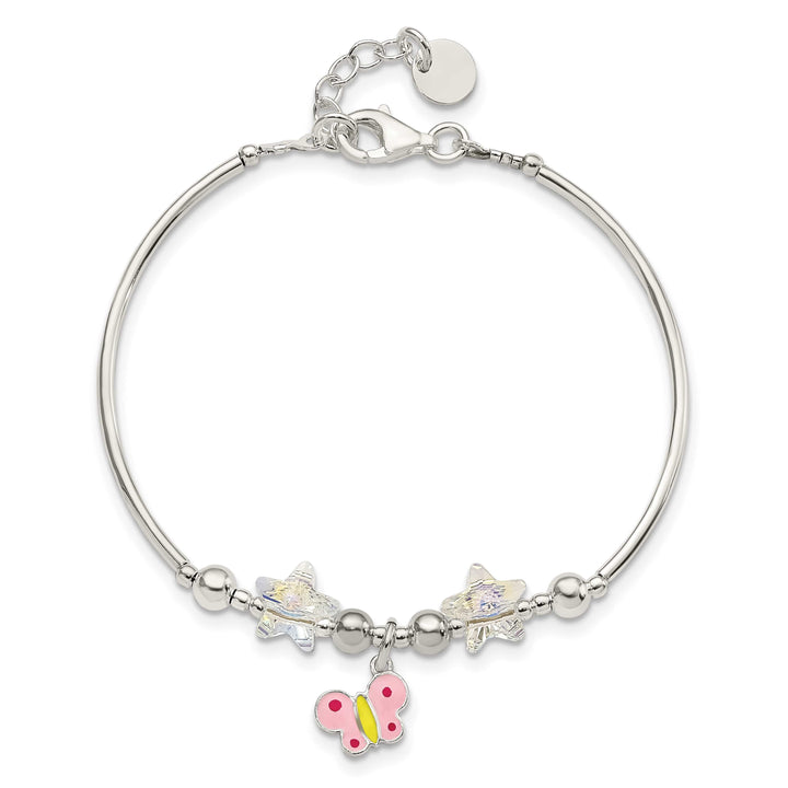 Sterling Silver Enameled Butterfly and Crystal Stars 6 Inch Bracelet