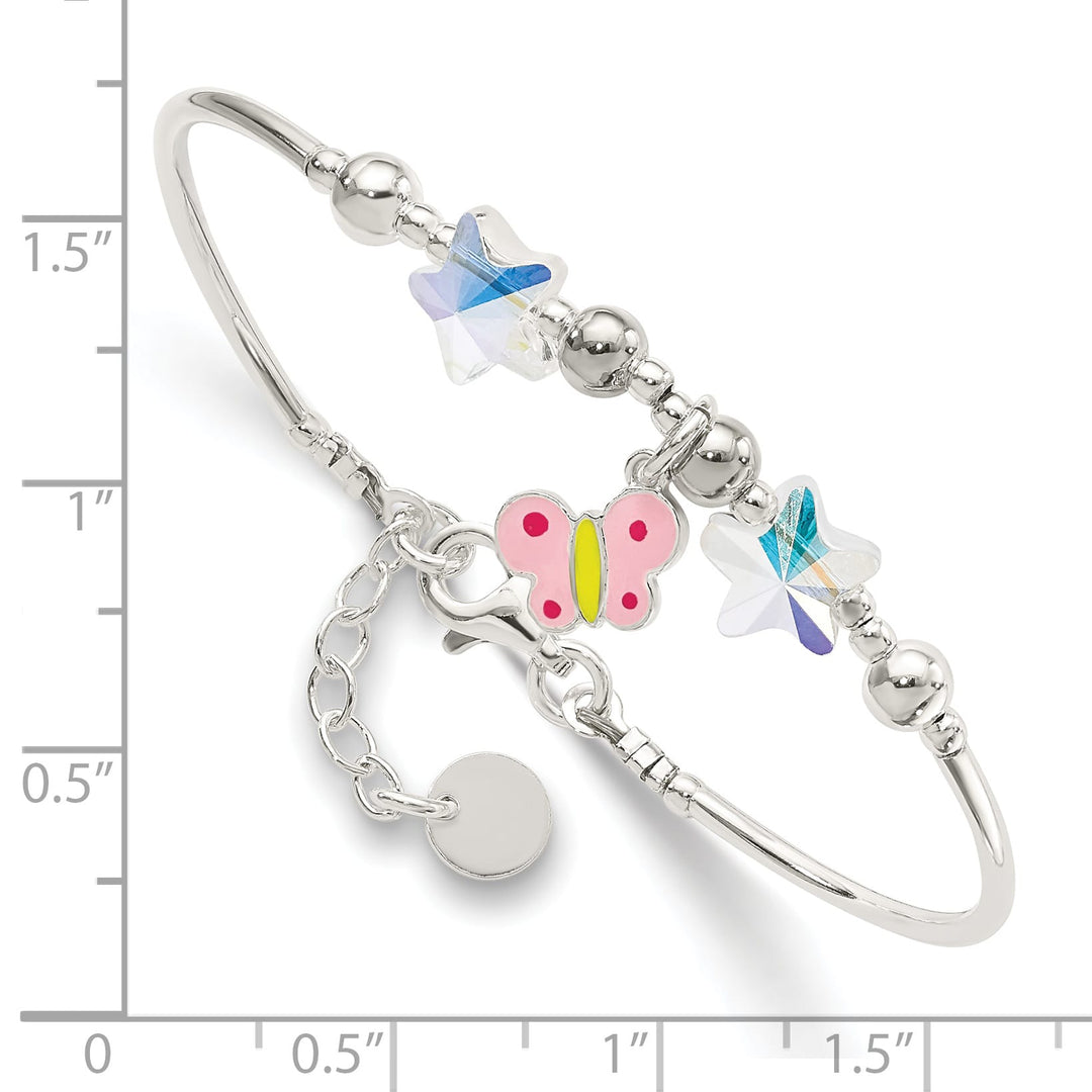 Sterling Silver Enameled Butterfly and Crystal Stars 6 Inch Bracelet
