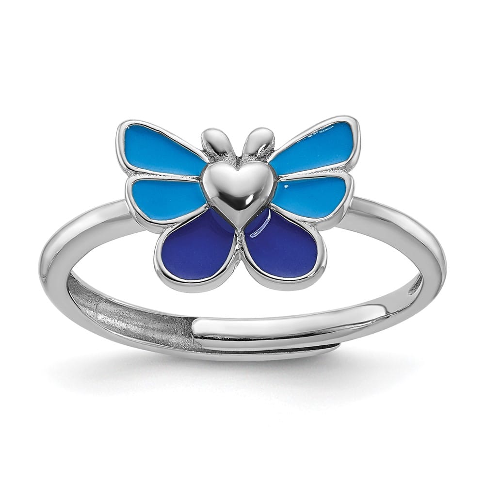 Sterling Silver Enameled Butterfly Youth Pendant, Earring & Ring Set