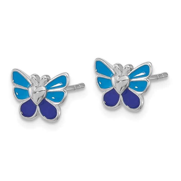Sterling Silver Enameled Butterfly Youth Pendant, Earring & Ring Set