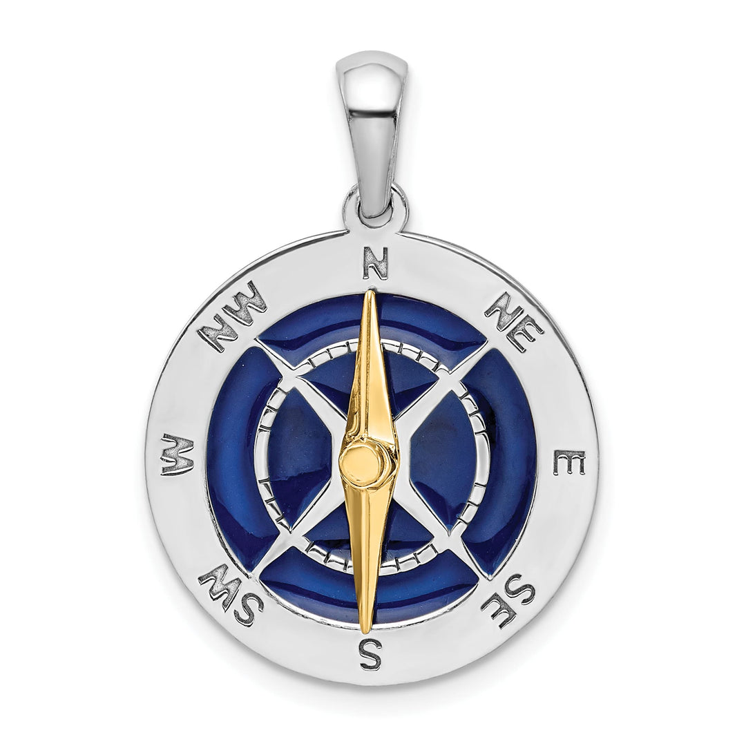 Sterling Silver Enameled Compass with 14k Moving Needle Pendant