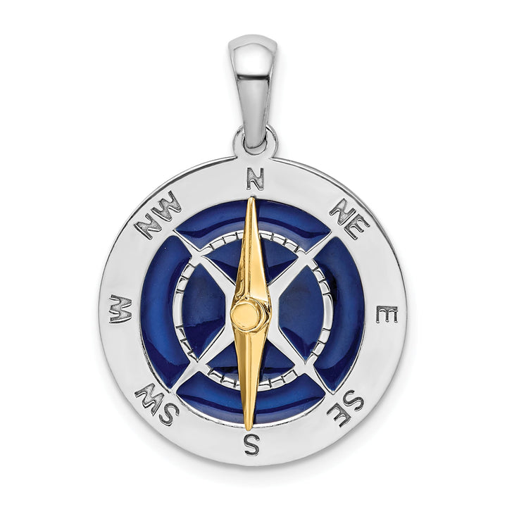 Sterling Silver Enameled Compass with 14k Moving Needle Pendant