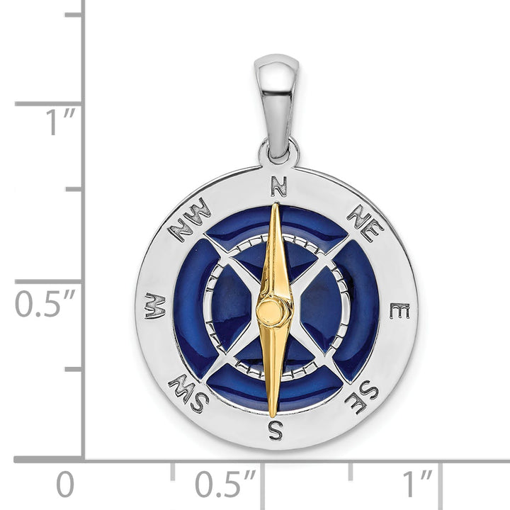 Sterling Silver Enameled Compass with 14k Moving Needle Pendant