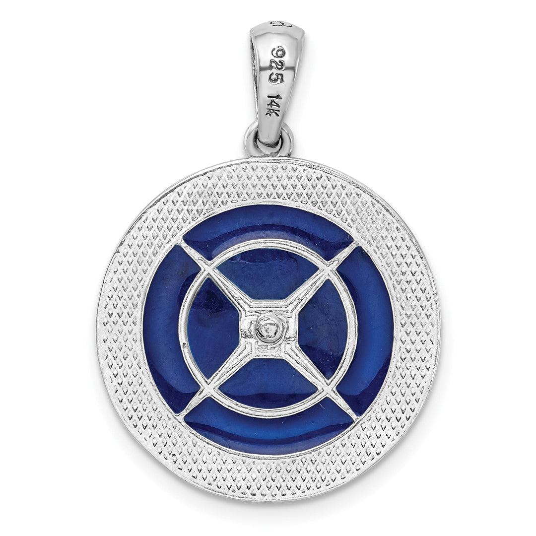 Sterling Silver Enameled Compass with 14k Moving Needle Pendant