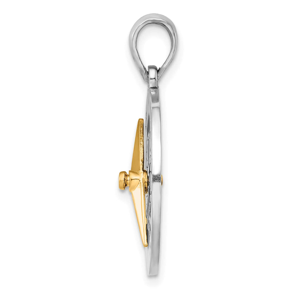 Sterling Silver Enameled Compass with 14k Moving Needle Pendant