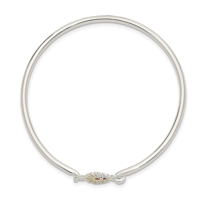 Sterling Silver Enameled Flower and Ladybug Children's Bangle Bracelet