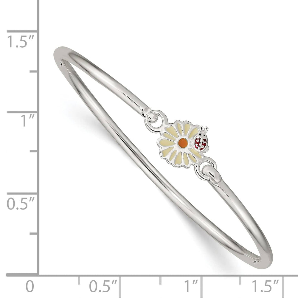 Sterling Silver Enameled Flower and Ladybug Children's Bangle Bracelet