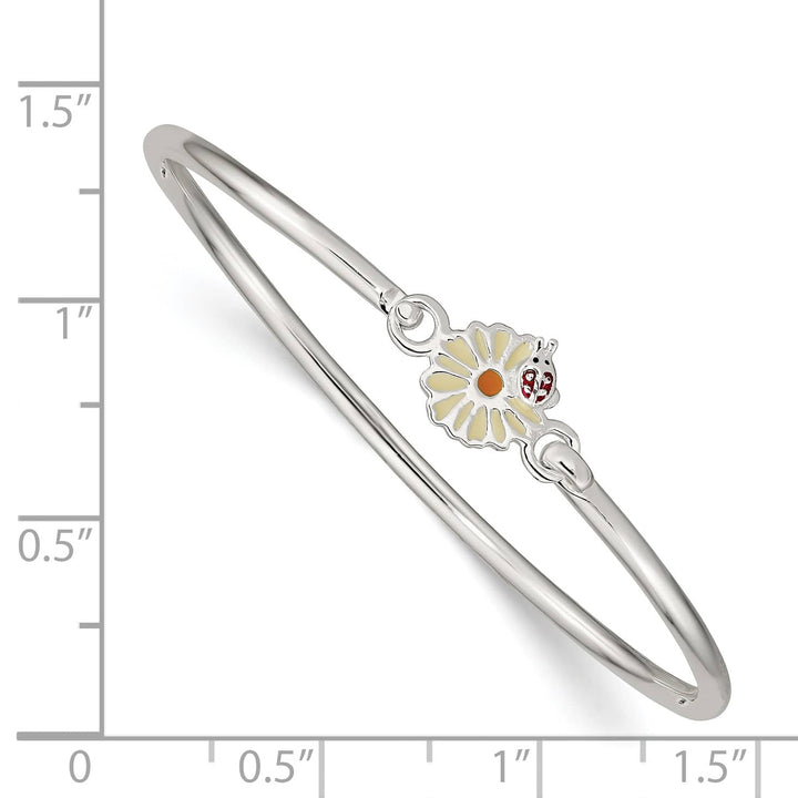 Sterling Silver Enameled Flower and Ladybug Children's Bangle Bracelet