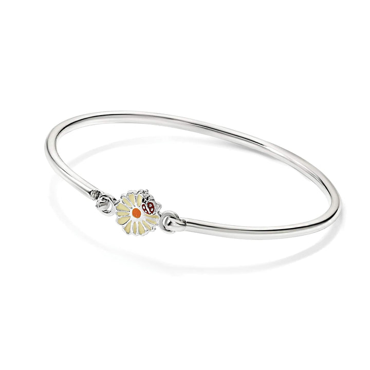 Sterling Silver Enameled Flower and Ladybug Children's Bangle Bracelet