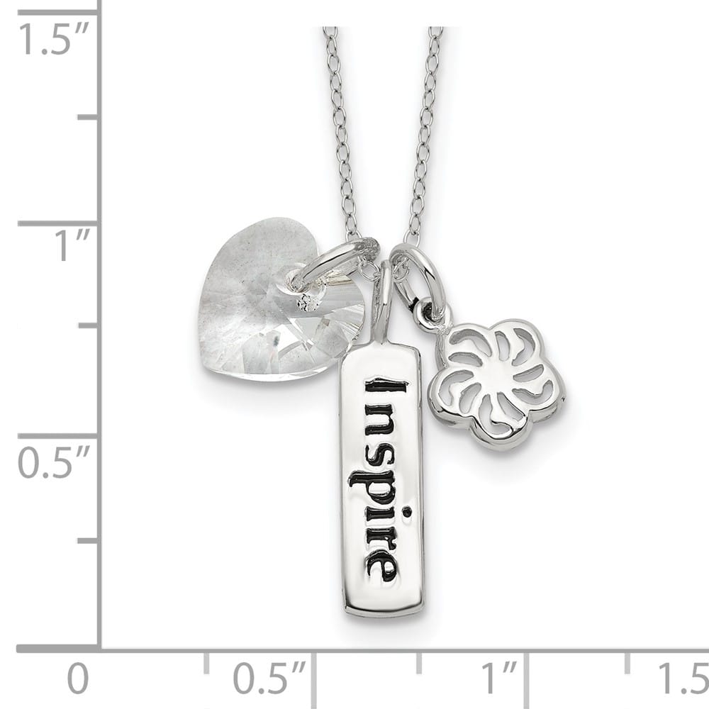 Sterling Silver Enameled Inspire Crystal Heart 18 inch Necklace