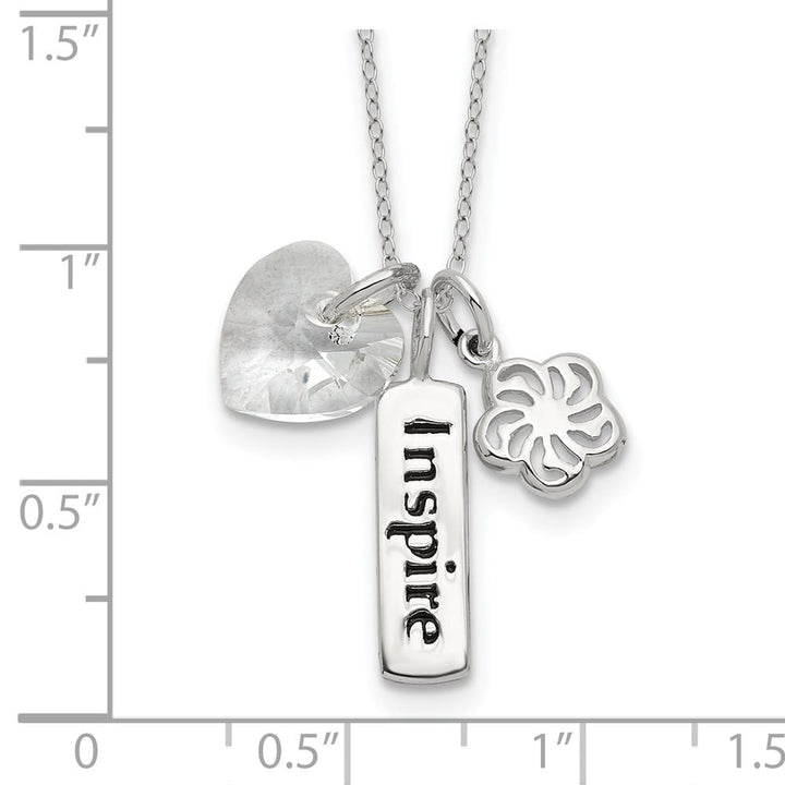 Sterling Silver Enameled Inspire Crystal Heart 18 inch Necklace