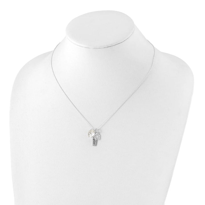 Sterling Silver Enameled Inspire Crystal Heart 18 inch Necklace