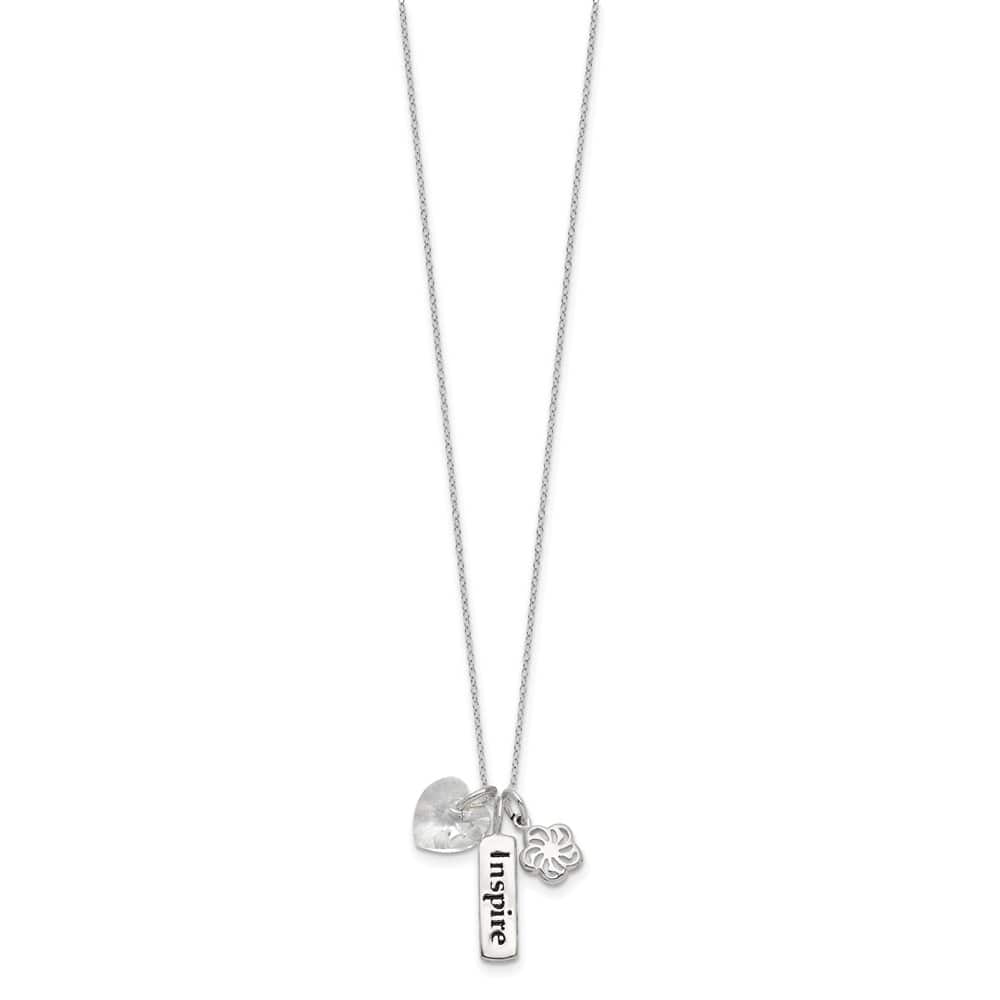 Sterling Silver Enameled Inspire Crystal Heart 18 inch Necklace