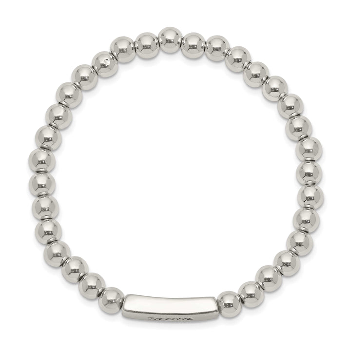 Sterling Silver Enameled MOM Beaded Stretch Bracelet
