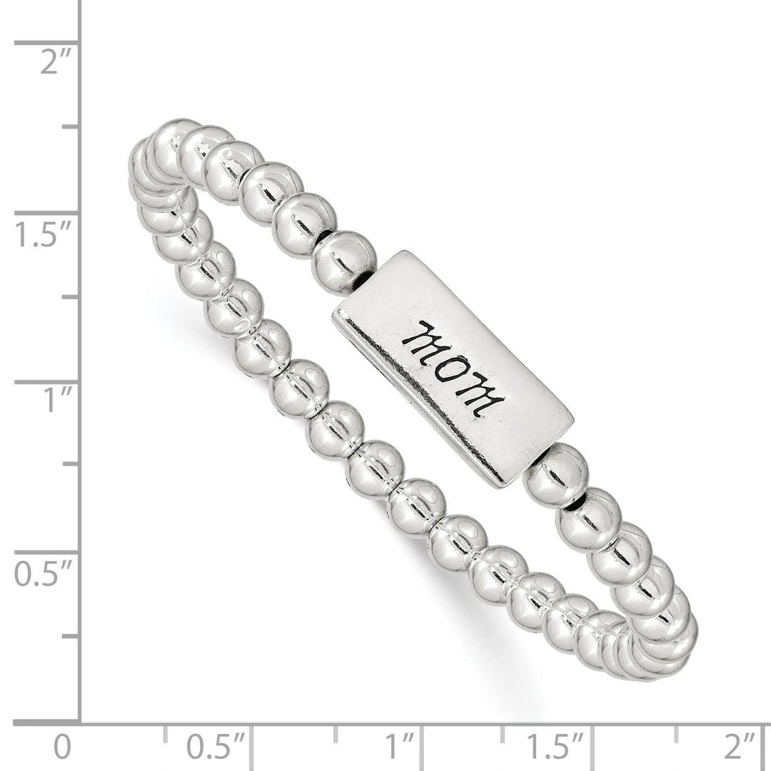 Sterling Silver Enameled MOM Beaded Stretch Bracelet