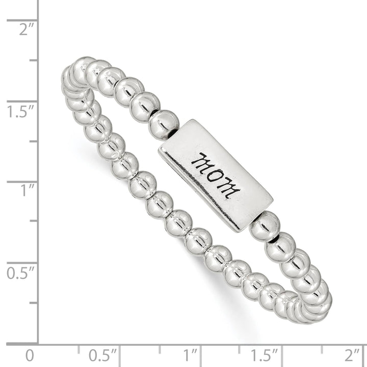 Sterling Silver Enameled MOM Beaded Stretch Bracelet