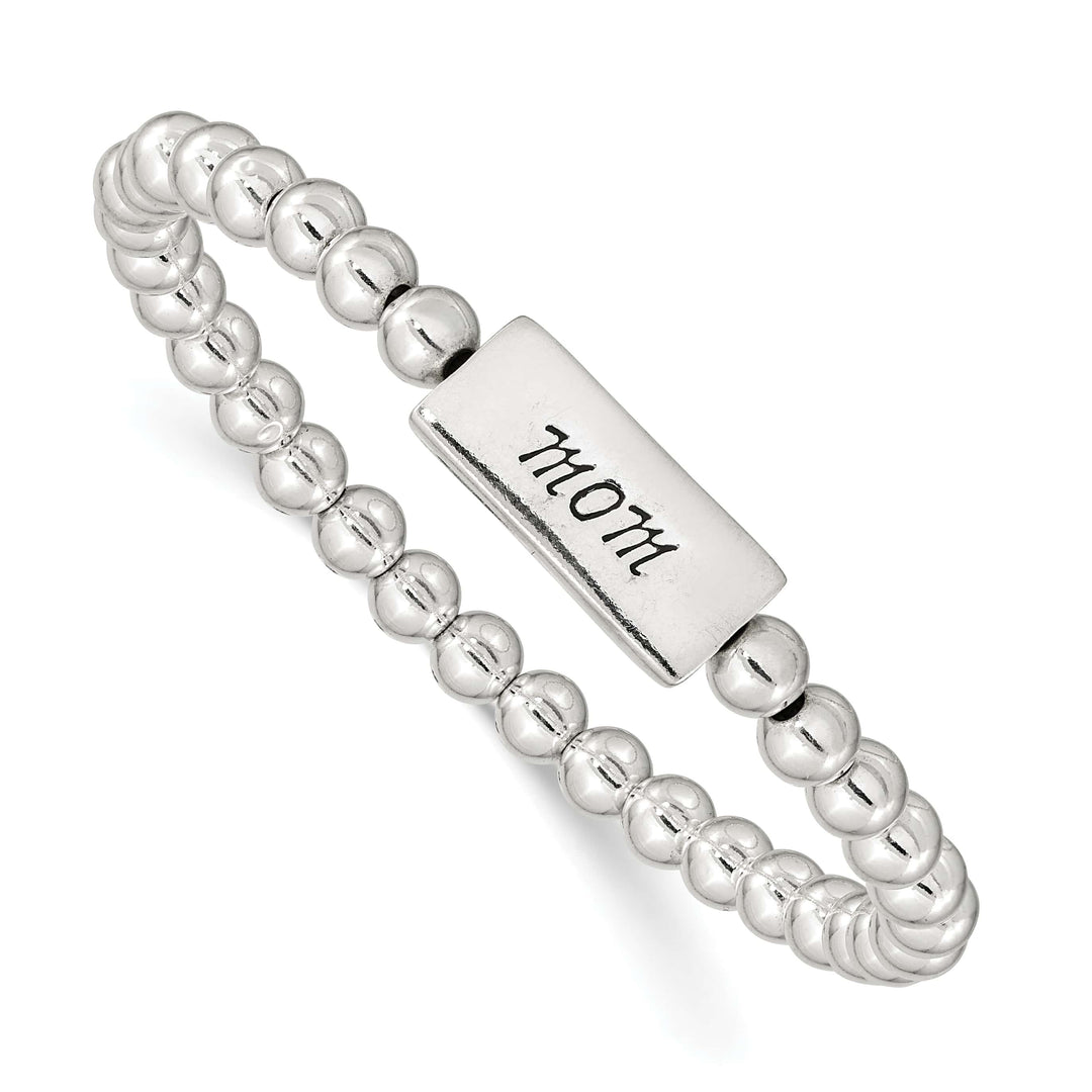 Sterling Silver Enameled MOM Beaded Stretch Bracelet