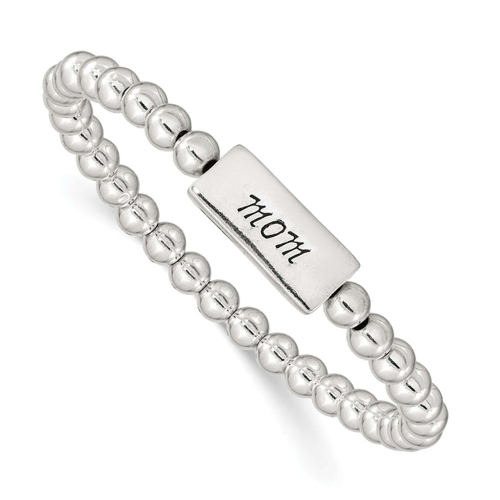 Sterling Silver Enameled MOM Beaded Stretch Bracelet