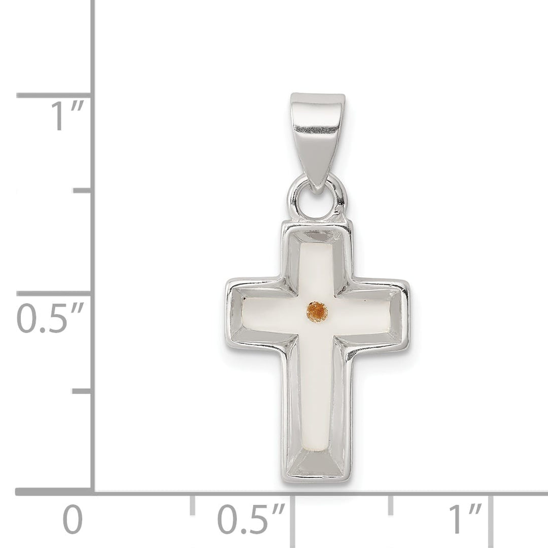 Sterling Silver Enameled Mustard Seed Cross Pendant