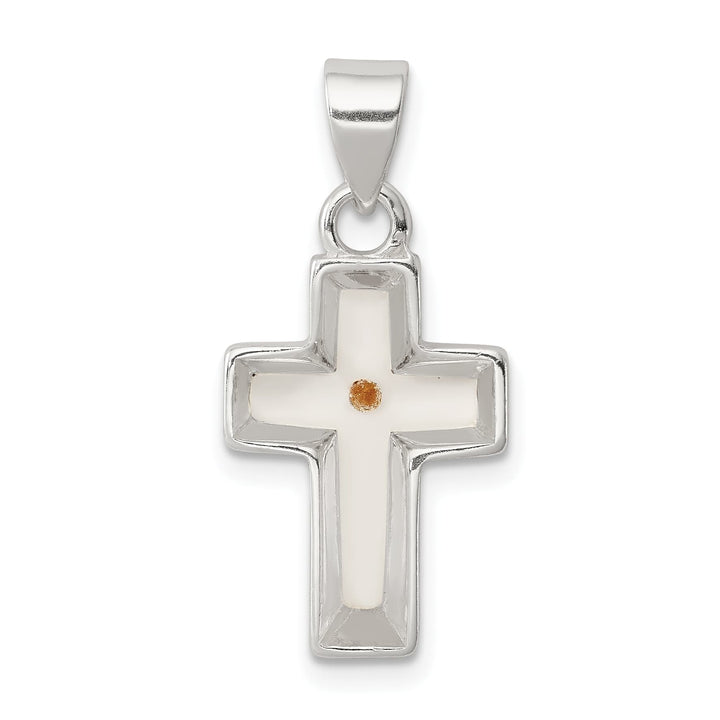 Sterling Silver Enameled Mustard Seed Cross Pendant