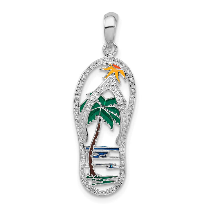 Sterling Silver Enameled Palm Tree Flip-flop Pendant