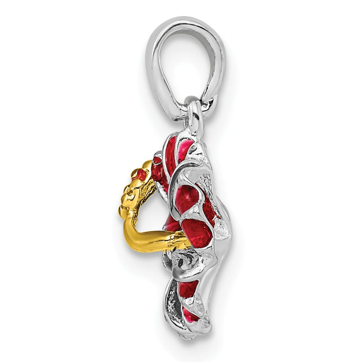 Sterling Silver Enameled Red Hibiscus Pendant