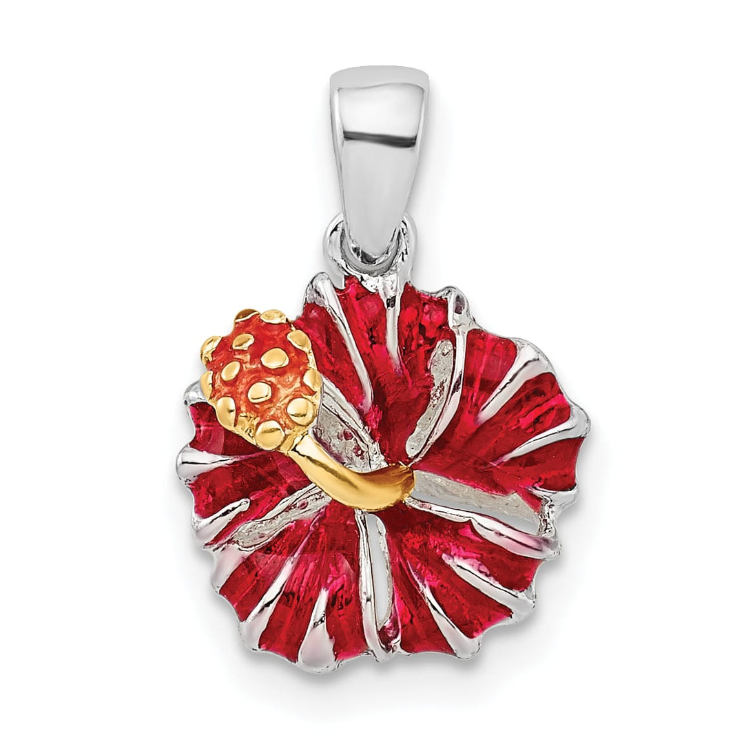 Sterling Silver Enameled Red Hibiscus Pendant