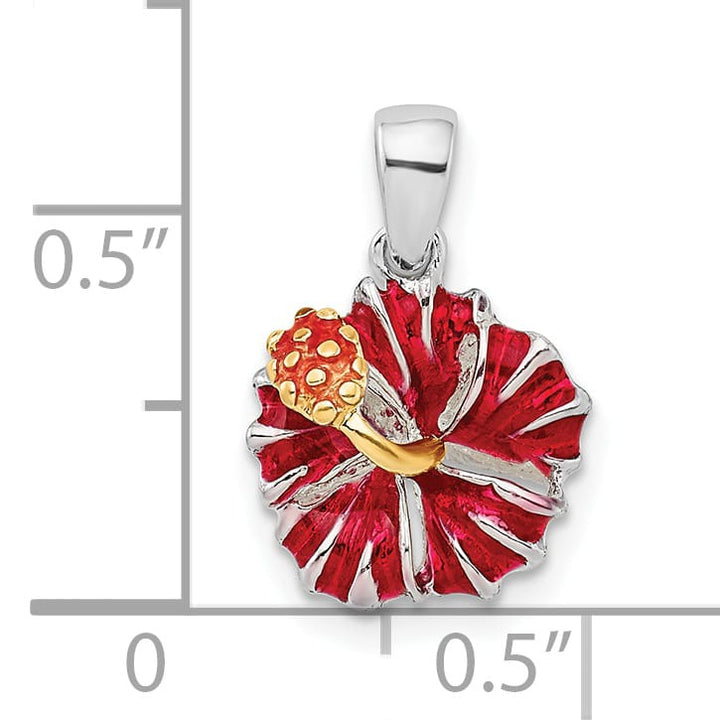 Sterling Silver Enameled Red Hibiscus Pendant