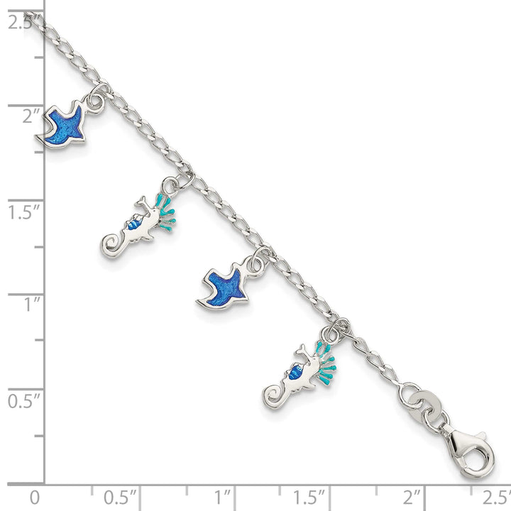 Sterling Silver Enameled Seahorse and Birds Bracelet