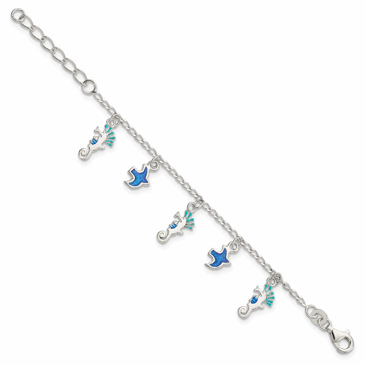 Sterling Silver Enameled Seahorse and Birds Bracelet