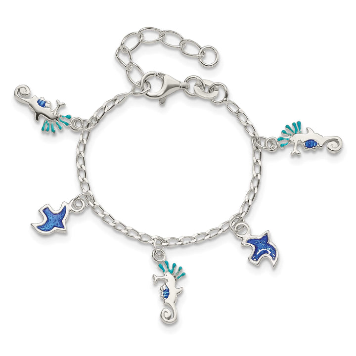 Sterling Silver Enameled Seahorse and Birds Bracelet