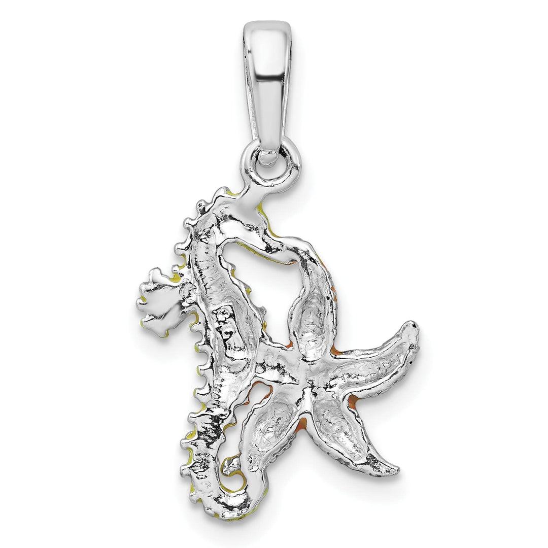 Sterling Silver Enameled Starfish and Seahorse Pendant