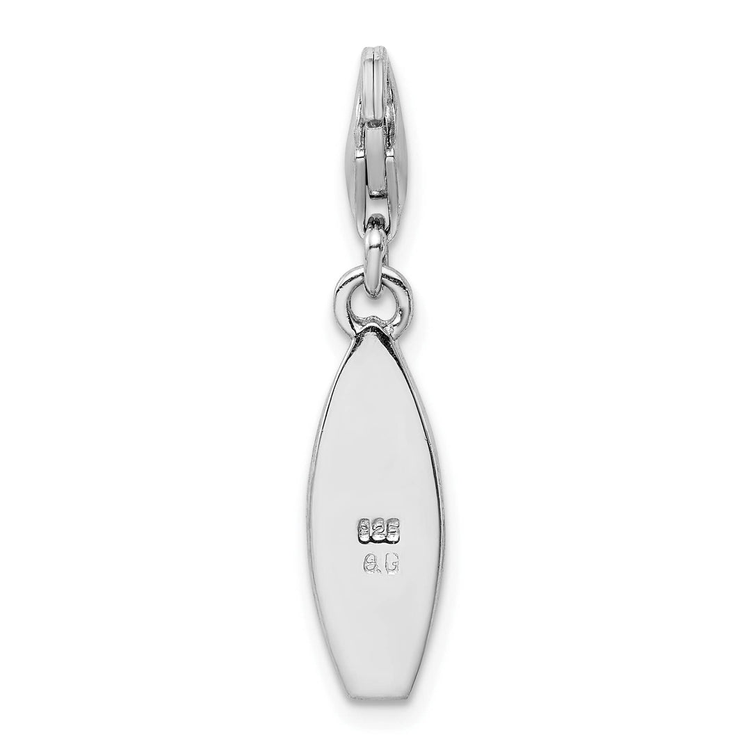 Sterling Silver Enameled Surf Board with Flowers Lobster Clasp Charm
