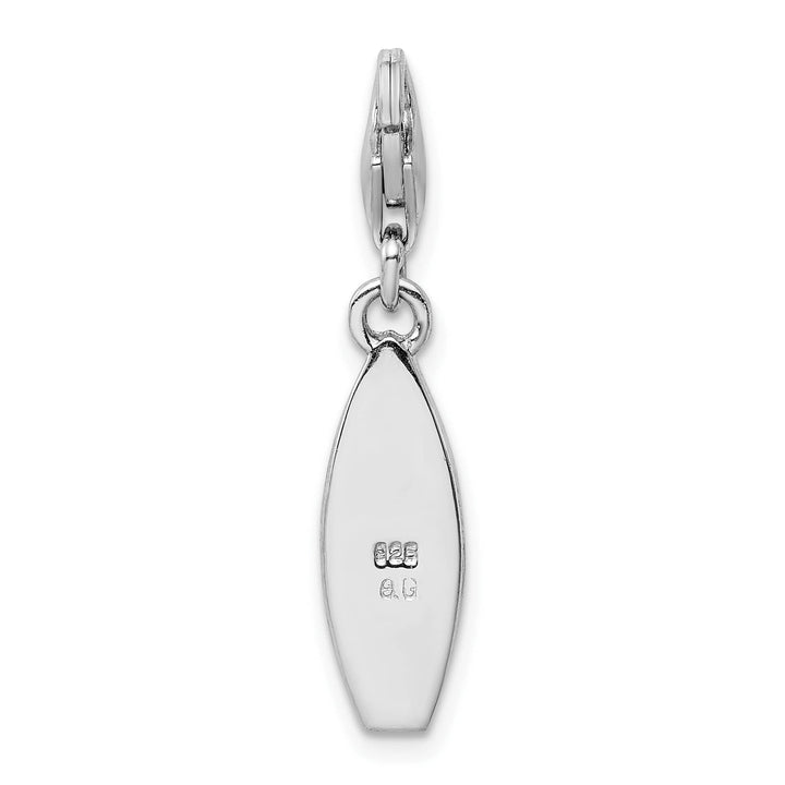 Sterling Silver Enameled Surf Board with Flowers Lobster Clasp Charm