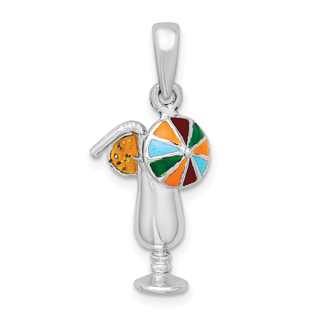 Sterling Silver Enameled Tropical Drink Pendant