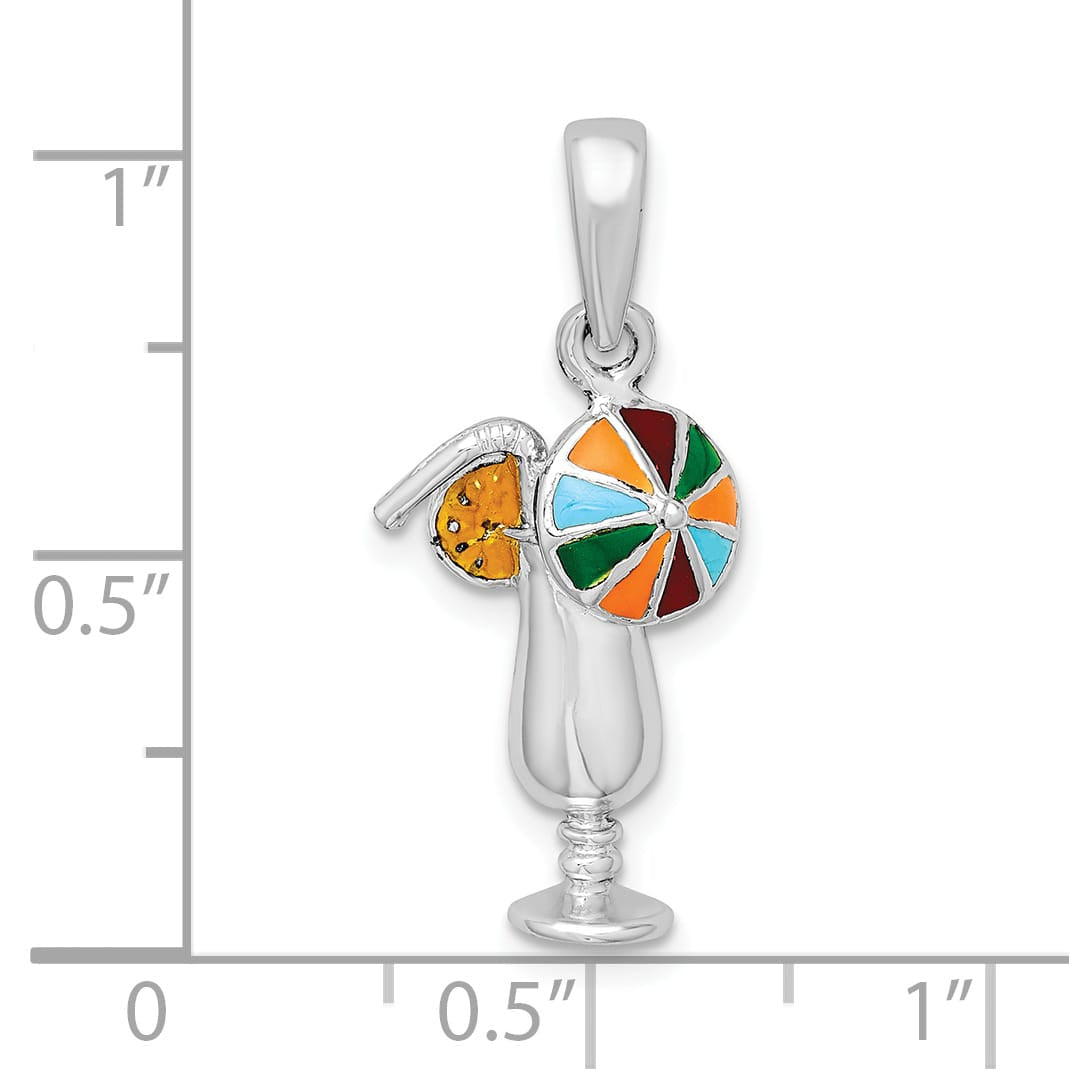 Sterling Silver Enameled Tropical Drink Pendant