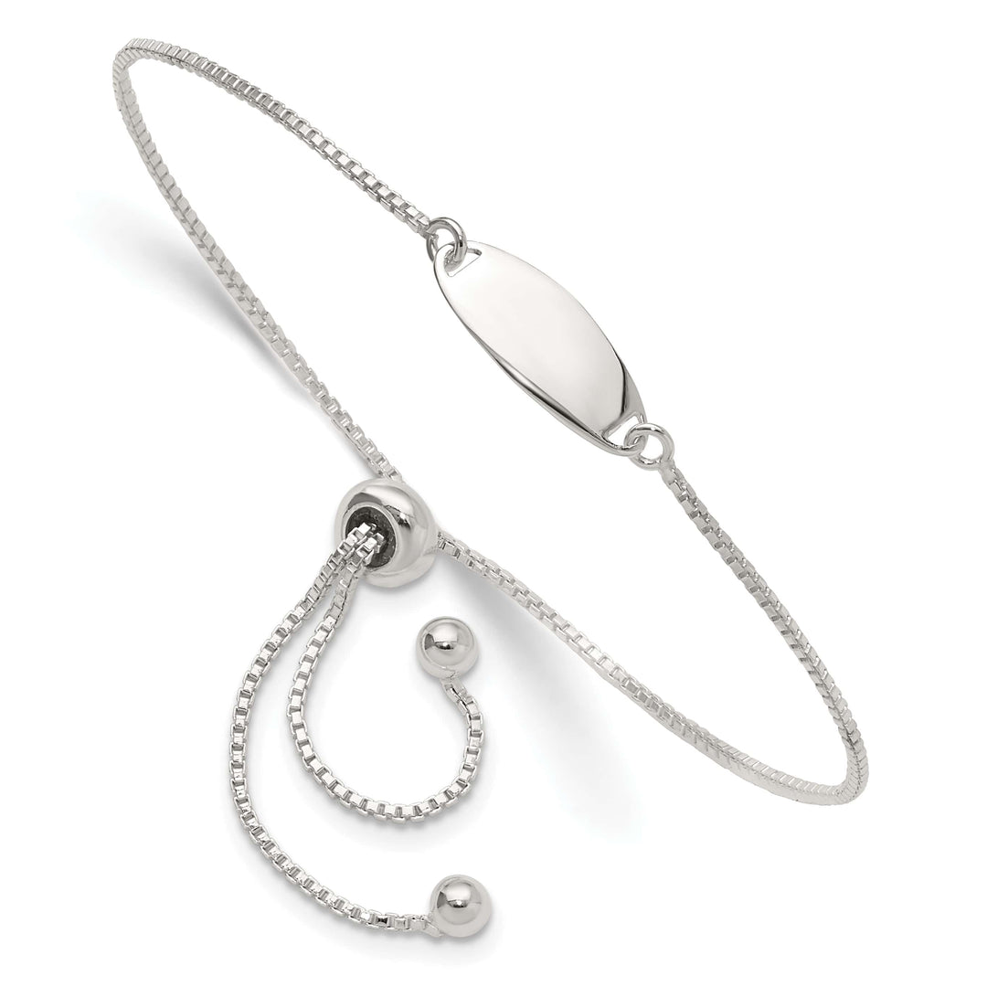 Sterling Silver Engravable 15x5mm Oval Plate Adjustable Bolo Bracelet